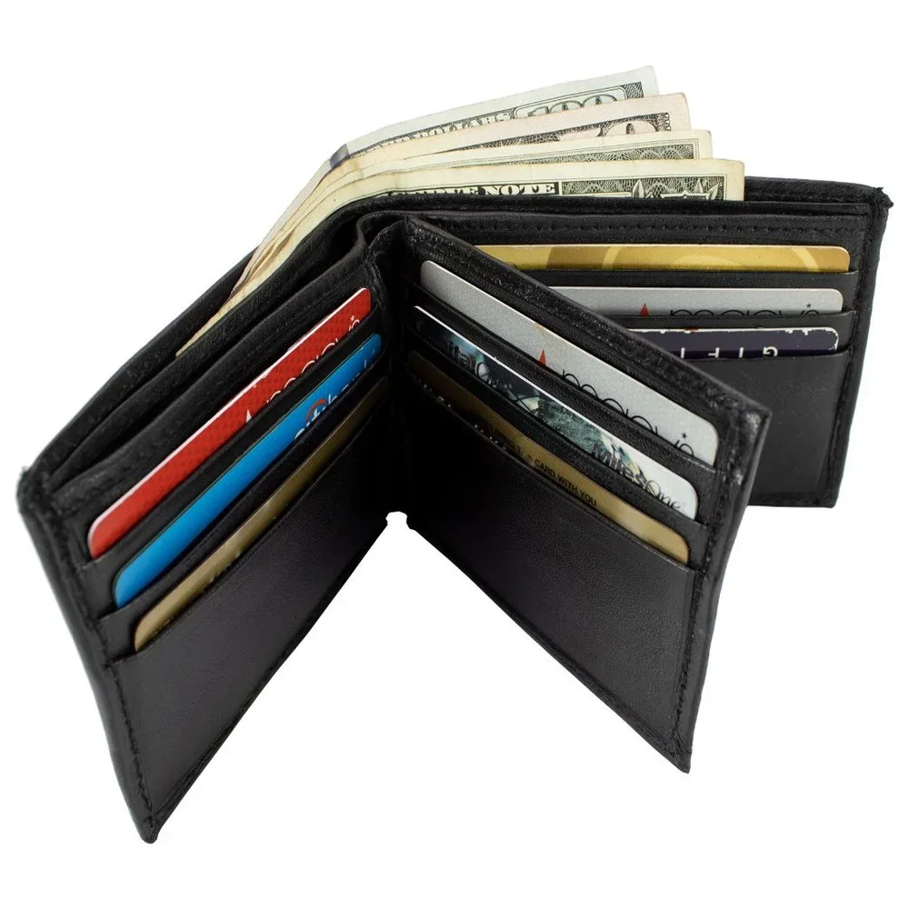 Men Lambskin Leather Wallet ID Card Organizer Black Bifold Stylish Wallet